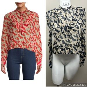 THE KOOPLES high neck Black and Cream paisley print  Blouse Sz 3